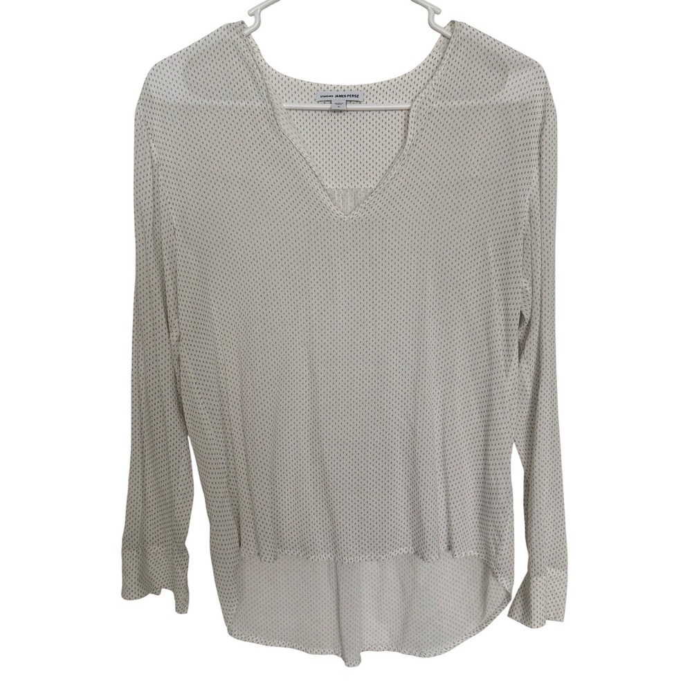 James‎ Perse Standard White Micro Diamond Print Viscose V-Neck Blouse WMDP3862 0
